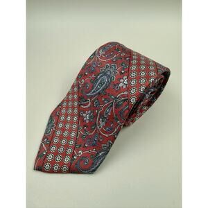 Christian Dior Men's Paisley Silk Tie Red Gray Black Woven Logo Accent